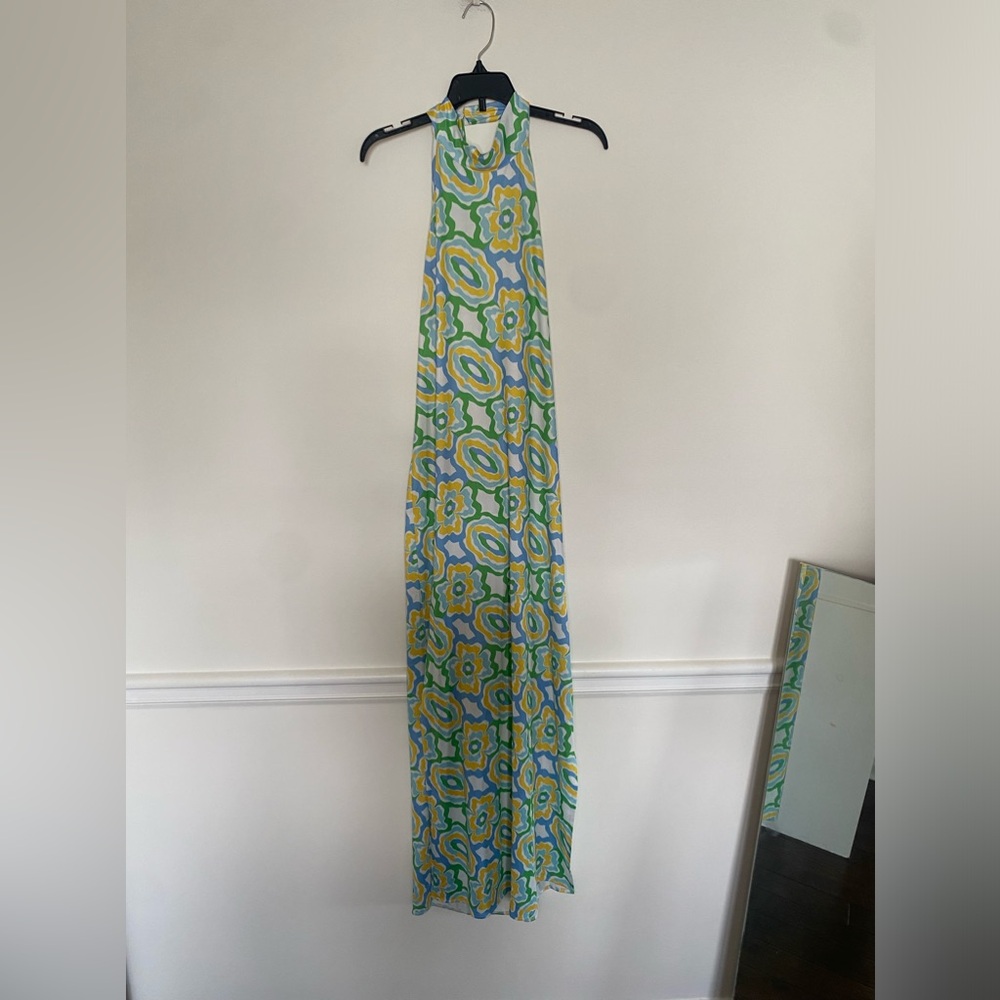 SHEIN floral side split backless halter dress